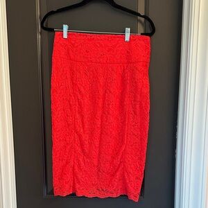 Express Vibrant‎ Red Lace Pencil Skirt